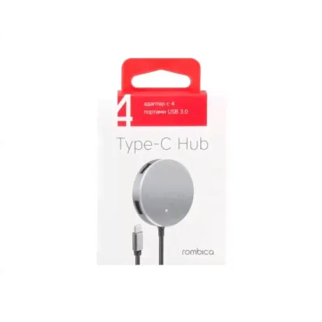 Хаб USB Rombica Type-C Hub Metal USB 3.0 x 4 алюминий серый
