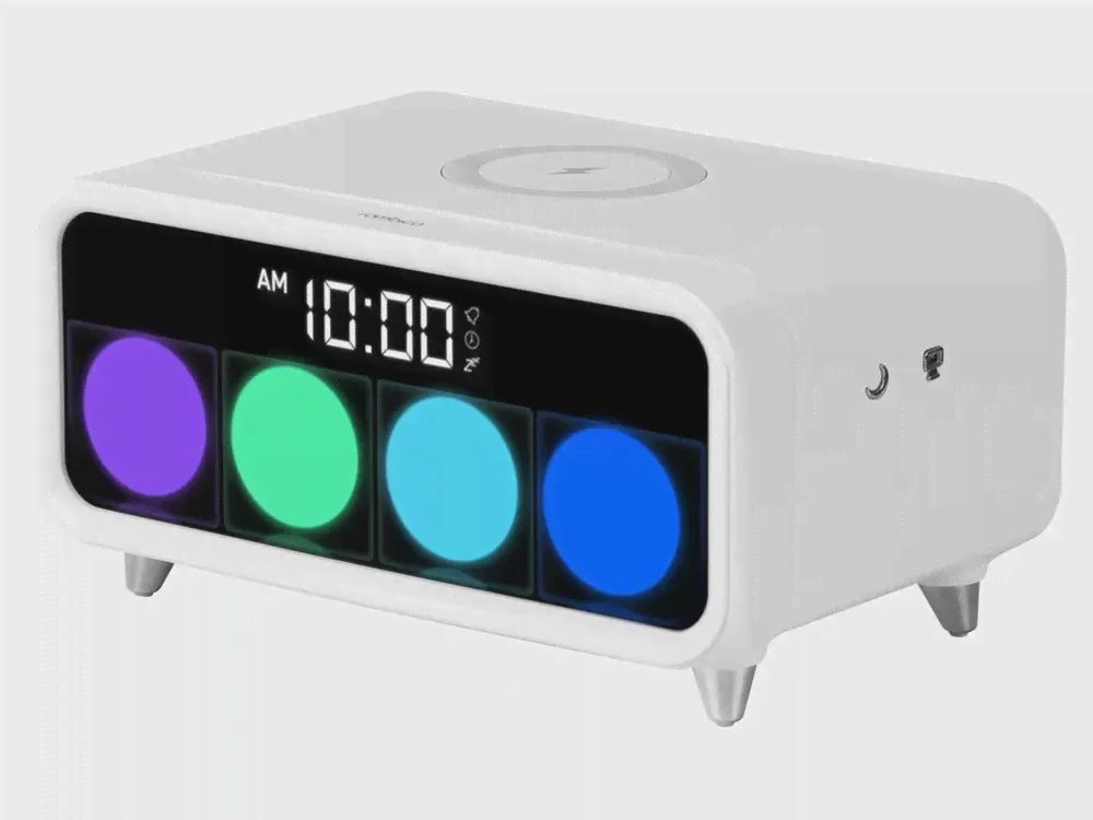 Часы с функцией беспроводной зарядки Rombica Timebox 1, белые - купить с логотипом на заказ в Москве и СПб | Иллан Гифтс
