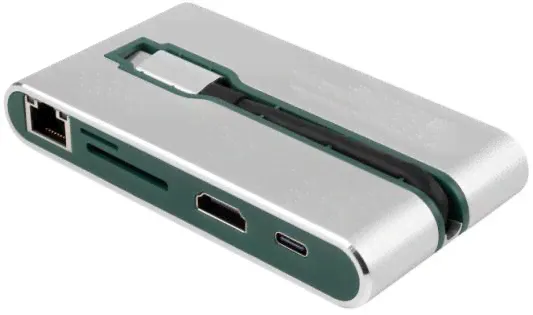 Концентратор USB Type-C Rombica TC-00255 3 х USB 3.0 RJ-45 USB Type-C HDMI SD/SDHC серебристый зеленый