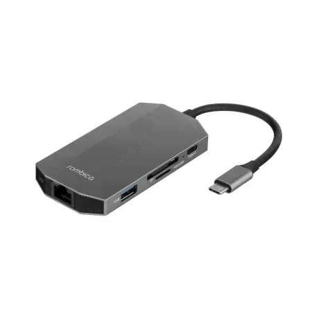 Хаб USB Rombica Type-C M7 USB 3.0 x 2 Type-C PD HDMI LAN картридер аудио+микрофон алюминий серый-1